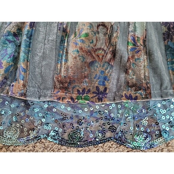 Live and Let Live Top Sz 2X Multicolor Velour Boho Lace Hem  3/4 Sleeve V-Neck - Picture 3 of 10